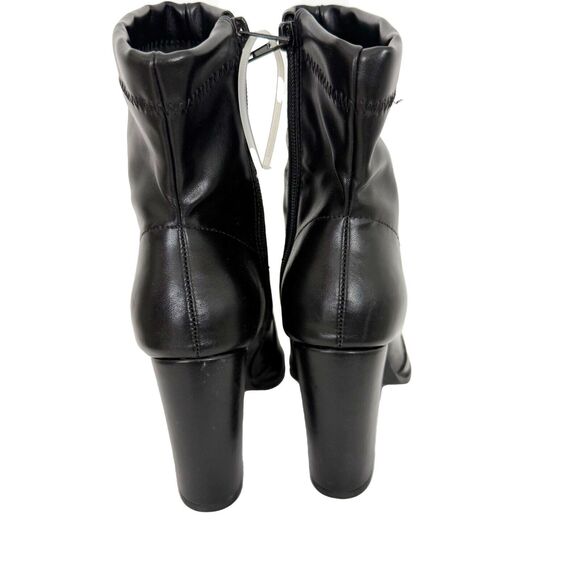 CHASE + CHLOE Block High Heel Faux Leather Pointed Boots 6 Black Zipper Ankle - Picture 4 of 7